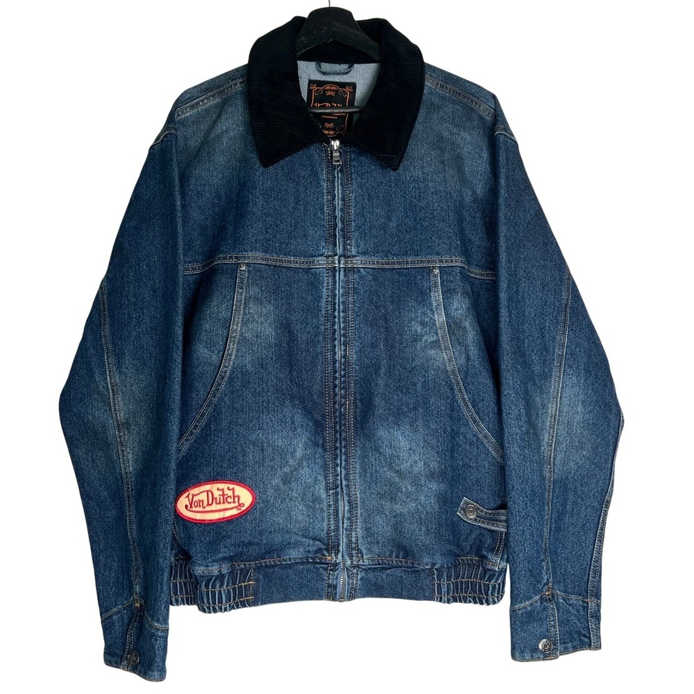 NWT Von Dutch Flying Eyeball Denim Jacket Equilisation Blue Corduroy Collar Med